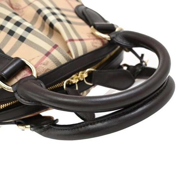 BURBERRY Logo Nova Hand Bag Check PVC Leather Brown GHW 87RF419 - Picture 8 of 16